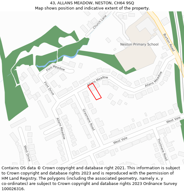 43, ALLANS MEADOW, NESTON, CH64 9SQ: Location map and indicative extent of plot