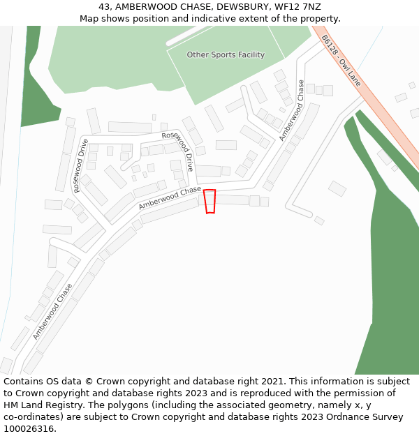 43, AMBERWOOD CHASE, DEWSBURY, WF12 7NZ: Location map and indicative extent of plot