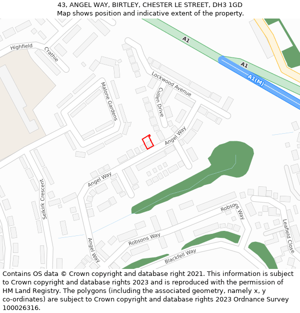 43, ANGEL WAY, BIRTLEY, CHESTER LE STREET, DH3 1GD: Location map and indicative extent of plot