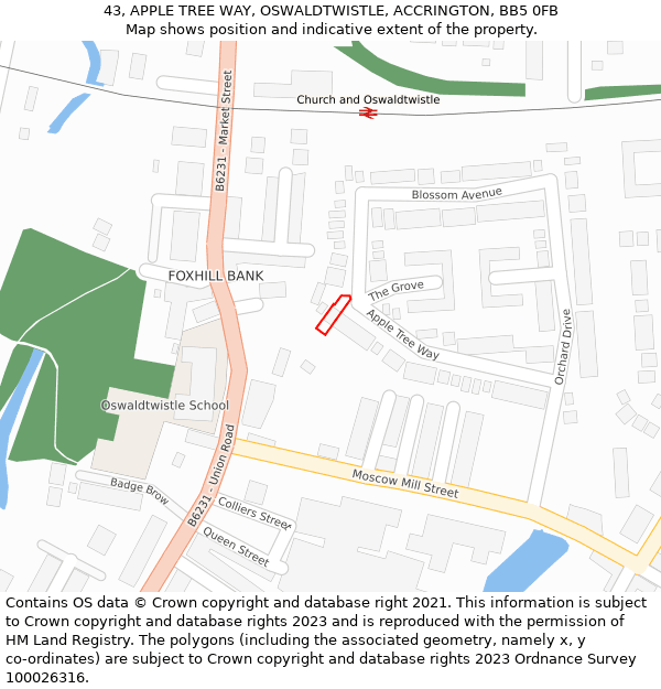 43, APPLE TREE WAY, OSWALDTWISTLE, ACCRINGTON, BB5 0FB: Location map and indicative extent of plot