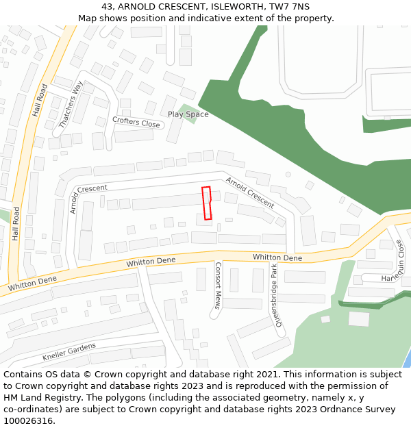 43, ARNOLD CRESCENT, ISLEWORTH, TW7 7NS: Location map and indicative extent of plot