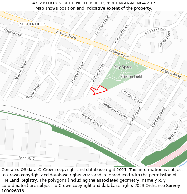 43, ARTHUR STREET, NETHERFIELD, NOTTINGHAM, NG4 2HP: Location map and indicative extent of plot
