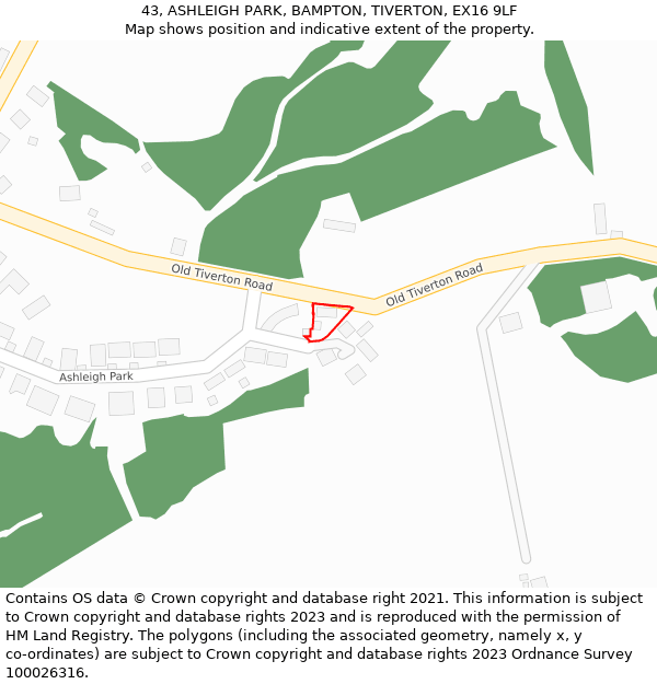 43, ASHLEIGH PARK, BAMPTON, TIVERTON, EX16 9LF: Location map and indicative extent of plot