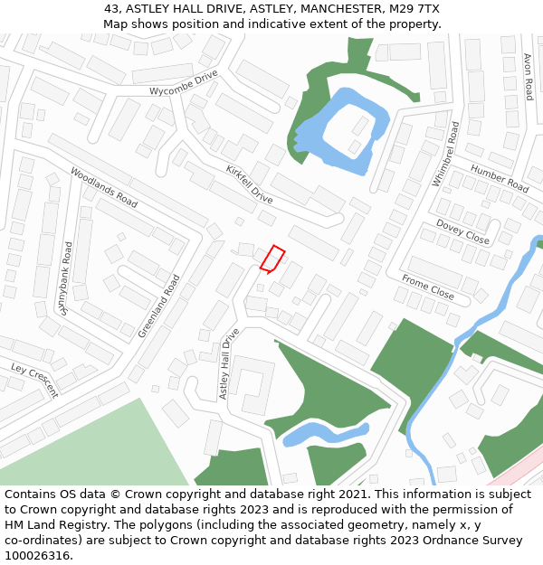 43, ASTLEY HALL DRIVE, ASTLEY, MANCHESTER, M29 7TX: Location map and indicative extent of plot