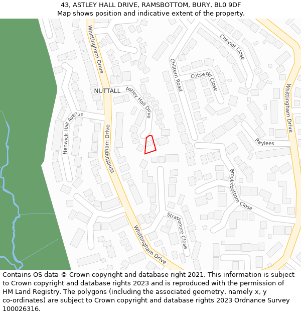 43, ASTLEY HALL DRIVE, RAMSBOTTOM, BURY, BL0 9DF: Location map and indicative extent of plot