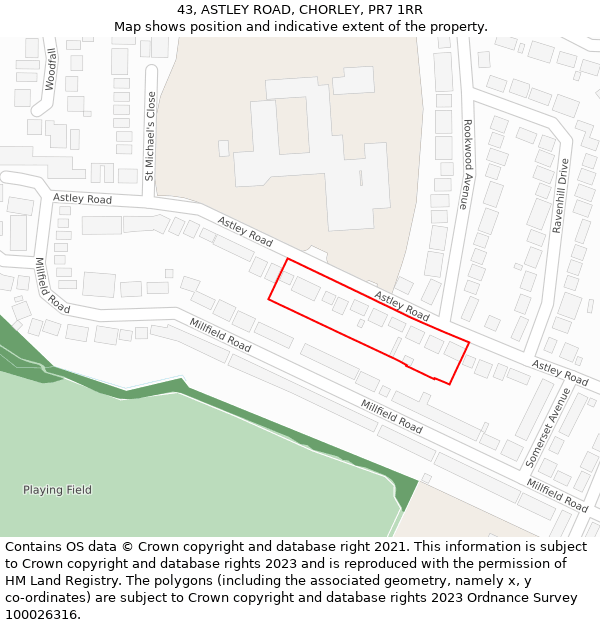 43, ASTLEY ROAD, CHORLEY, PR7 1RR: Location map and indicative extent of plot