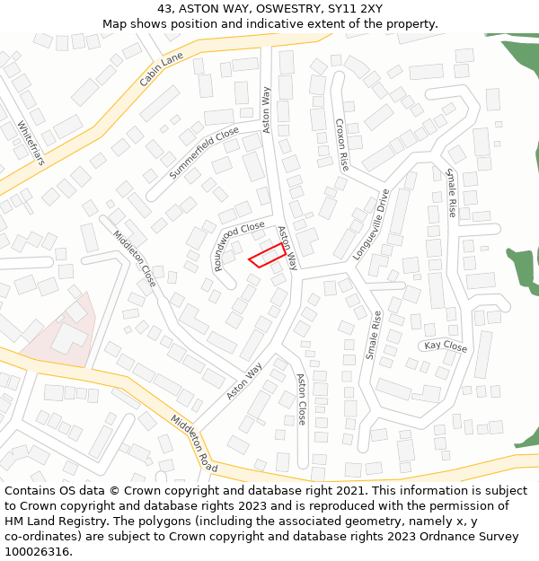 43, ASTON WAY, OSWESTRY, SY11 2XY: Location map and indicative extent of plot