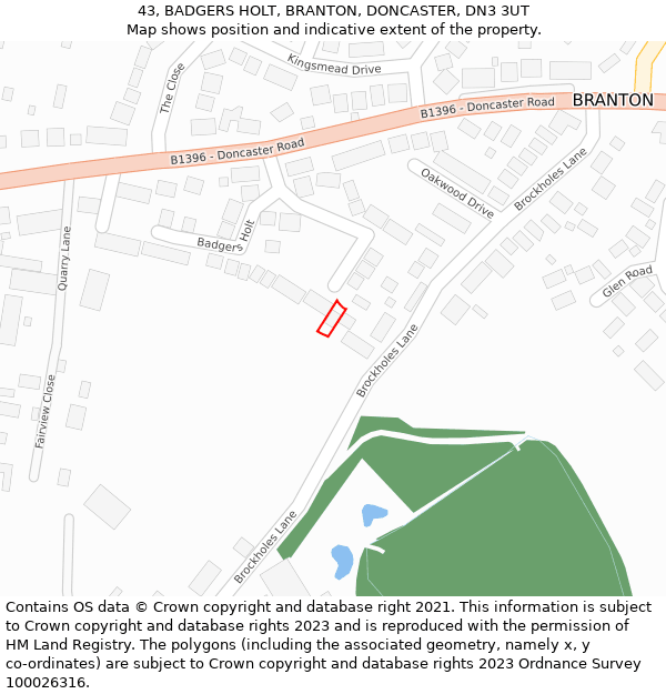 43, BADGERS HOLT, BRANTON, DONCASTER, DN3 3UT: Location map and indicative extent of plot