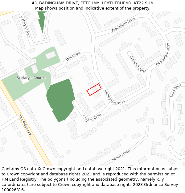 43, BADINGHAM DRIVE, FETCHAM, LEATHERHEAD, KT22 9HA: Location map and indicative extent of plot