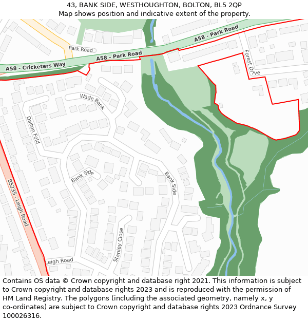 43, BANK SIDE, WESTHOUGHTON, BOLTON, BL5 2QP: Location map and indicative extent of plot