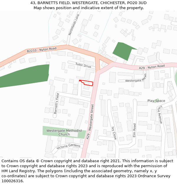 43, BARNETTS FIELD, WESTERGATE, CHICHESTER, PO20 3UD: Location map and indicative extent of plot