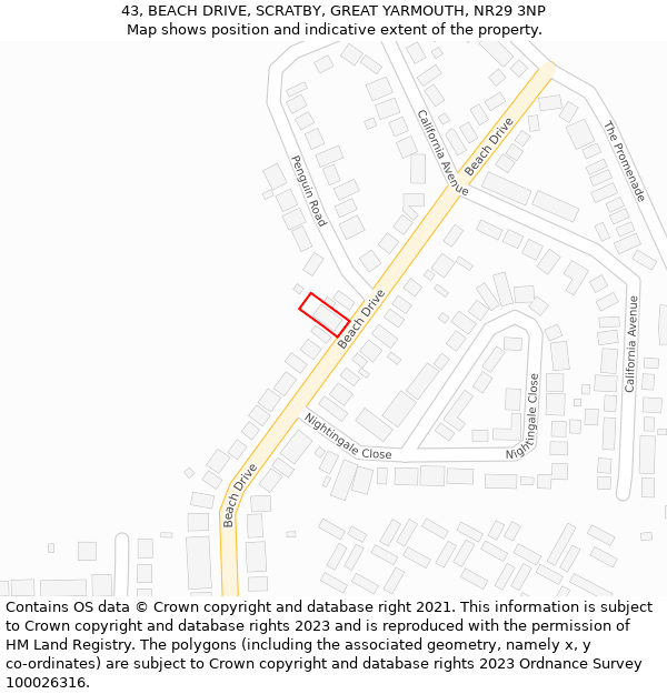 43, BEACH DRIVE, SCRATBY, GREAT YARMOUTH, NR29 3NP: Location map and indicative extent of plot