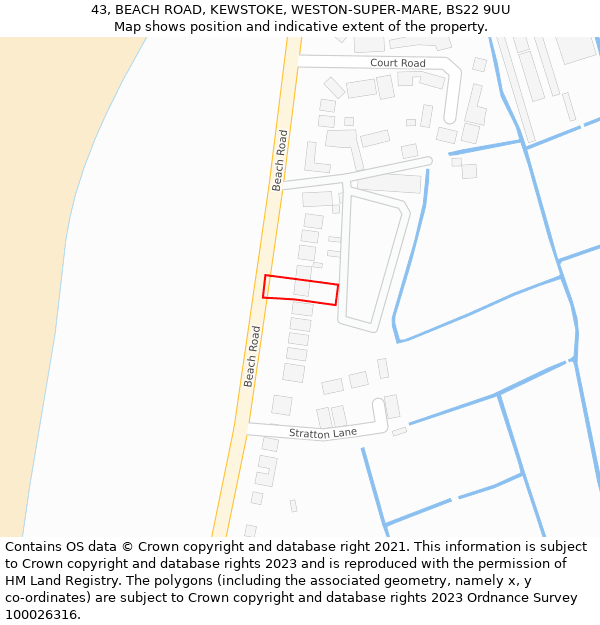 43, BEACH ROAD, KEWSTOKE, WESTON-SUPER-MARE, BS22 9UU: Location map and indicative extent of plot