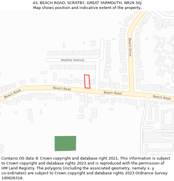 43, BEACH ROAD, SCRATBY, GREAT YARMOUTH, NR29 3AJ: Location map and indicative extent of plot