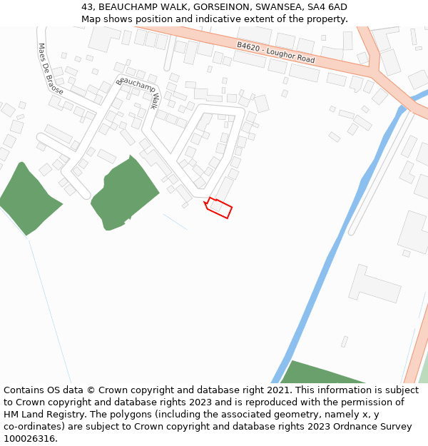 43, BEAUCHAMP WALK, GORSEINON, SWANSEA, SA4 6AD: Location map and indicative extent of plot