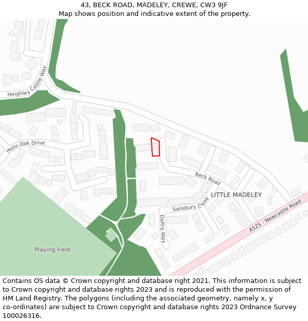 43, BECK ROAD, MADELEY, CREWE, CW3 9JF: Location map and indicative extent of plot