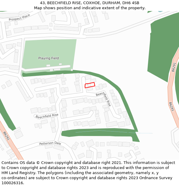 43, BEECHFIELD RISE, COXHOE, DURHAM, DH6 4SB: Location map and indicative extent of plot