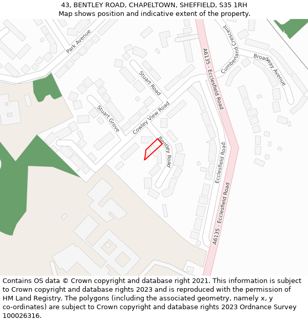43, BENTLEY ROAD, CHAPELTOWN, SHEFFIELD, S35 1RH: Location map and indicative extent of plot