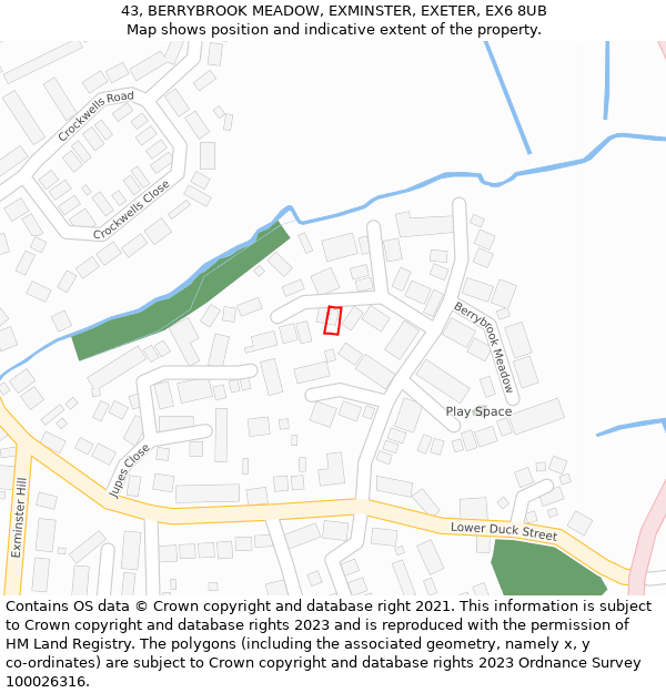 43, BERRYBROOK MEADOW, EXMINSTER, EXETER, EX6 8UB: Location map and indicative extent of plot