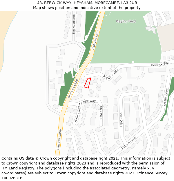 43, BERWICK WAY, HEYSHAM, MORECAMBE, LA3 2UB: Location map and indicative extent of plot