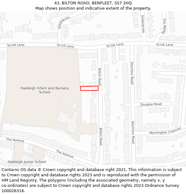 43, BILTON ROAD, BENFLEET, SS7 2HQ: Location map and indicative extent of plot
