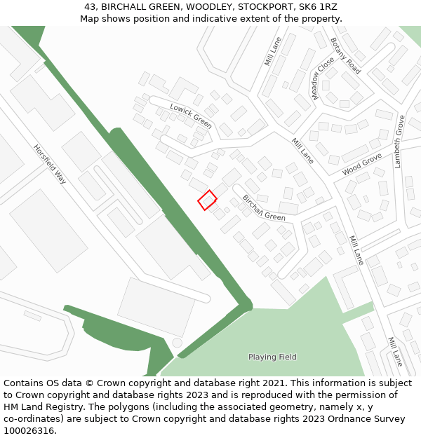 43, BIRCHALL GREEN, WOODLEY, STOCKPORT, SK6 1RZ: Location map and indicative extent of plot