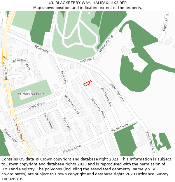 43, BLACKBERRY WAY, HALIFAX, HX3 9EP: Location map and indicative extent of plot