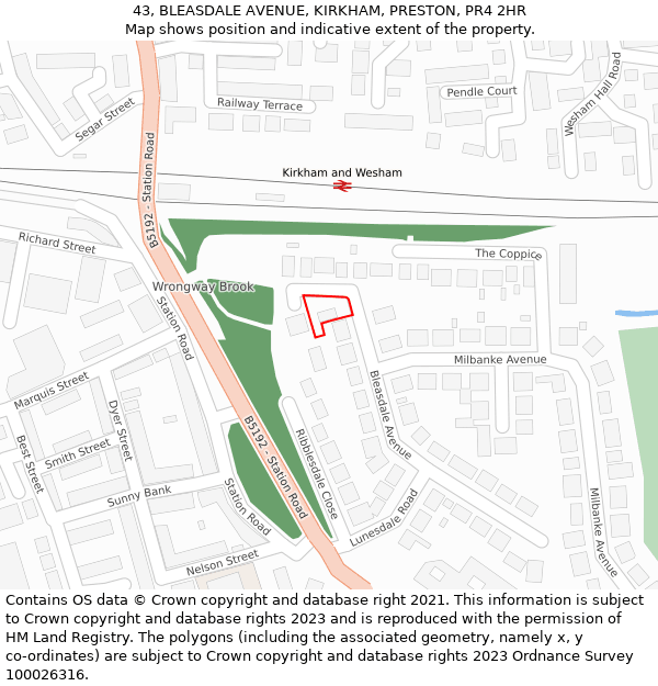 43, BLEASDALE AVENUE, KIRKHAM, PRESTON, PR4 2HR: Location map and indicative extent of plot