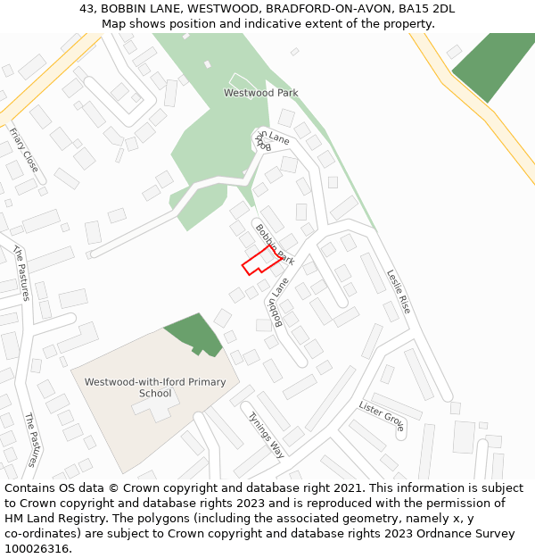 43, BOBBIN LANE, WESTWOOD, BRADFORD-ON-AVON, BA15 2DL: Location map and indicative extent of plot