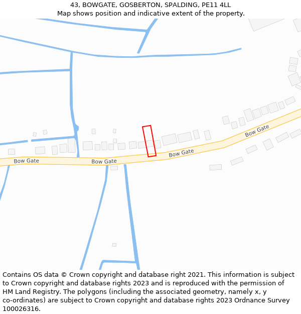 43, BOWGATE, GOSBERTON, SPALDING, PE11 4LL: Location map and indicative extent of plot