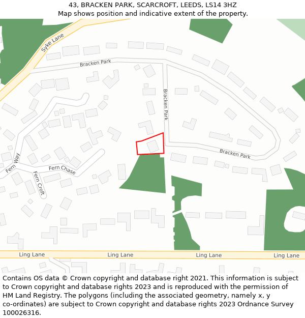 43, BRACKEN PARK, SCARCROFT, LEEDS, LS14 3HZ: Location map and indicative extent of plot