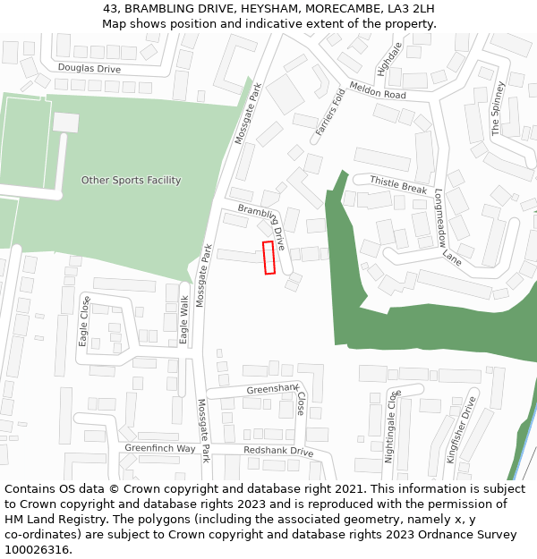 43, BRAMBLING DRIVE, HEYSHAM, MORECAMBE, LA3 2LH: Location map and indicative extent of plot