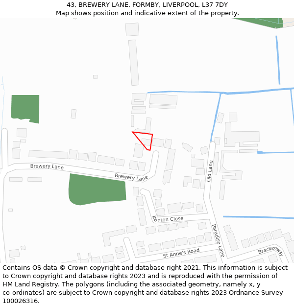 43, BREWERY LANE, FORMBY, LIVERPOOL, L37 7DY: Location map and indicative extent of plot