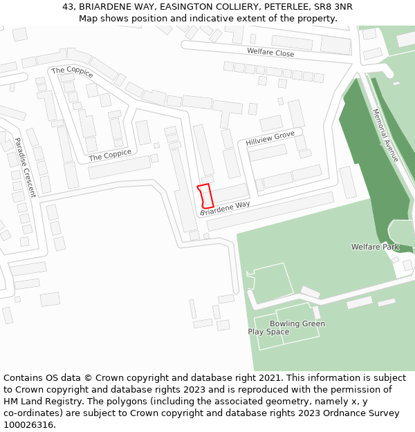 43, BRIARDENE WAY, EASINGTON COLLIERY, PETERLEE, SR8 3NR: Location map and indicative extent of plot