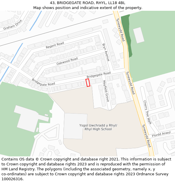 43, BRIDGEGATE ROAD, RHYL, LL18 4BL: Location map and indicative extent of plot