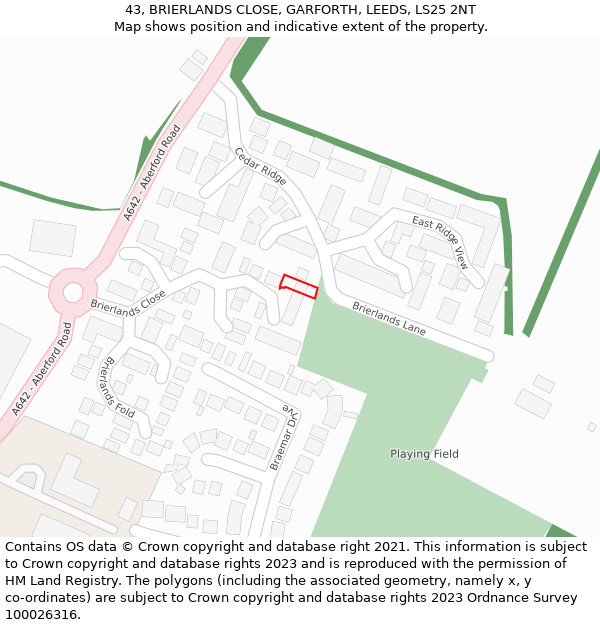 43, BRIERLANDS CLOSE, GARFORTH, LEEDS, LS25 2NT: Location map and indicative extent of plot