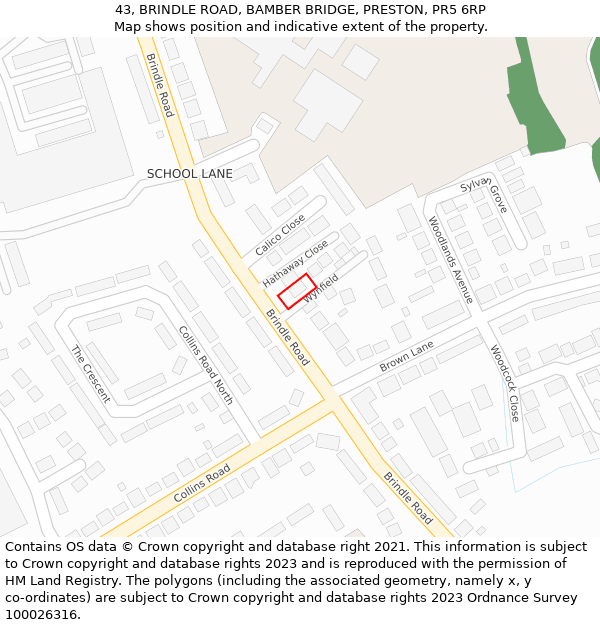 43, BRINDLE ROAD, BAMBER BRIDGE, PRESTON, PR5 6RP: Location map and indicative extent of plot