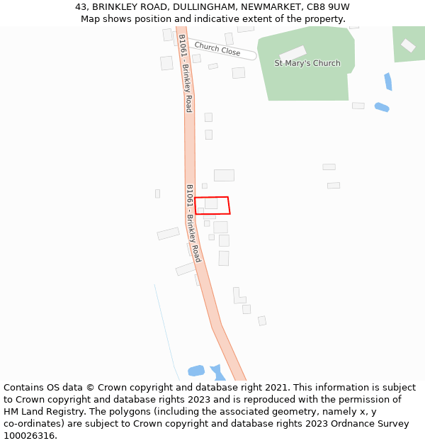 43, BRINKLEY ROAD, DULLINGHAM, NEWMARKET, CB8 9UW: Location map and indicative extent of plot