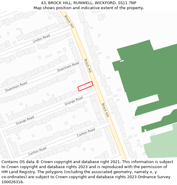 43, BROCK HILL, RUNWELL, WICKFORD, SS11 7NP: Location map and indicative extent of plot