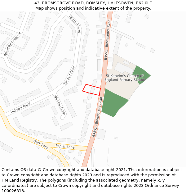 43, BROMSGROVE ROAD, ROMSLEY, HALESOWEN, B62 0LE: Location map and indicative extent of plot