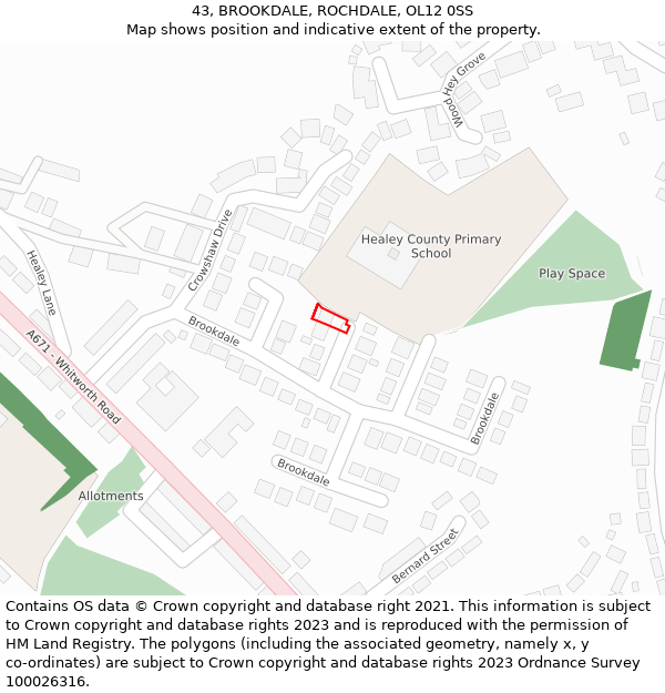 43, BROOKDALE, ROCHDALE, OL12 0SS: Location map and indicative extent of plot