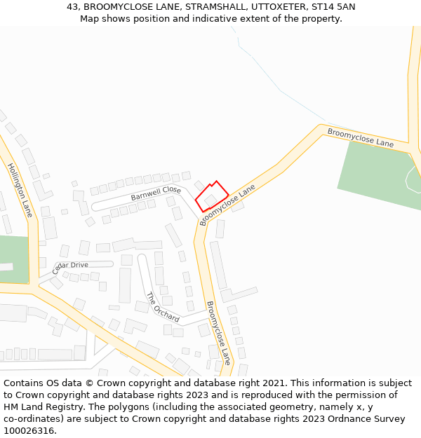 43, BROOMYCLOSE LANE, STRAMSHALL, UTTOXETER, ST14 5AN: Location map and indicative extent of plot