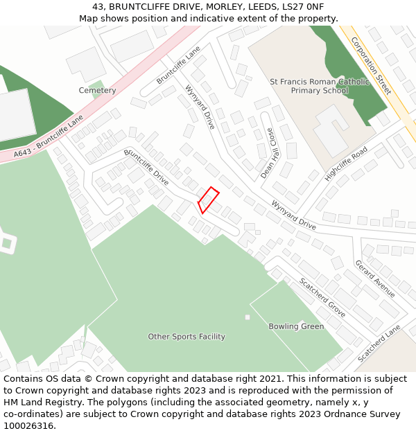 43, BRUNTCLIFFE DRIVE, MORLEY, LEEDS, LS27 0NF: Location map and indicative extent of plot