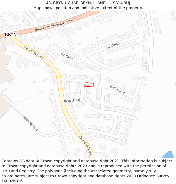 43, BRYN UCHAF, BRYN, LLANELLI, SA14 9UJ: Location map and indicative extent of plot