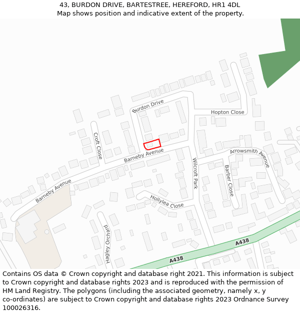 43, BURDON DRIVE, BARTESTREE, HEREFORD, HR1 4DL: Location map and indicative extent of plot