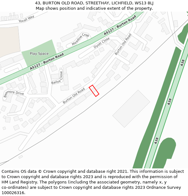 43, BURTON OLD ROAD, STREETHAY, LICHFIELD, WS13 8LJ: Location map and indicative extent of plot