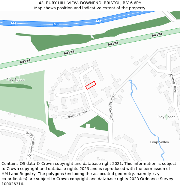 43, BURY HILL VIEW, DOWNEND, BRISTOL, BS16 6PA: Location map and indicative extent of plot