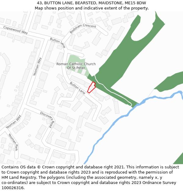 43, BUTTON LANE, BEARSTED, MAIDSTONE, ME15 8DW: Location map and indicative extent of plot