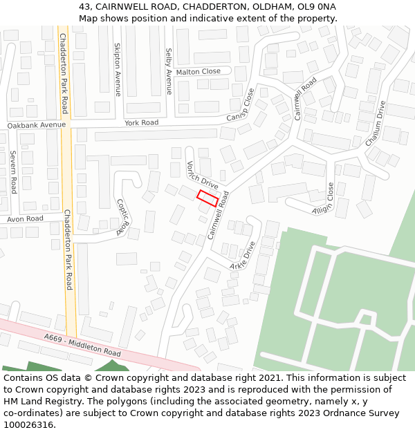 43, CAIRNWELL ROAD, CHADDERTON, OLDHAM, OL9 0NA: Location map and indicative extent of plot