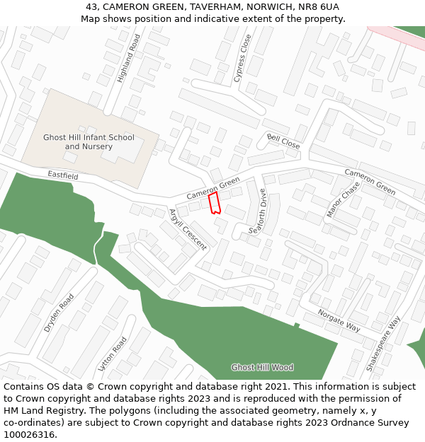 43, CAMERON GREEN, TAVERHAM, NORWICH, NR8 6UA: Location map and indicative extent of plot